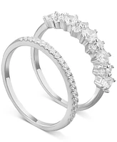 Giani Bernini 2-Pc. Set Cubic Zirconia Horizontal Cluster Ring & Fitted Band Sterling Silver, Created for Macy's