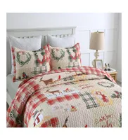 MarCielo 3 Piece Christmas Quilt Bedspread Set B021