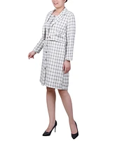 Ny Collection Petite Long Sleeve Tweed Jacket with Dress Set, 2 Piece