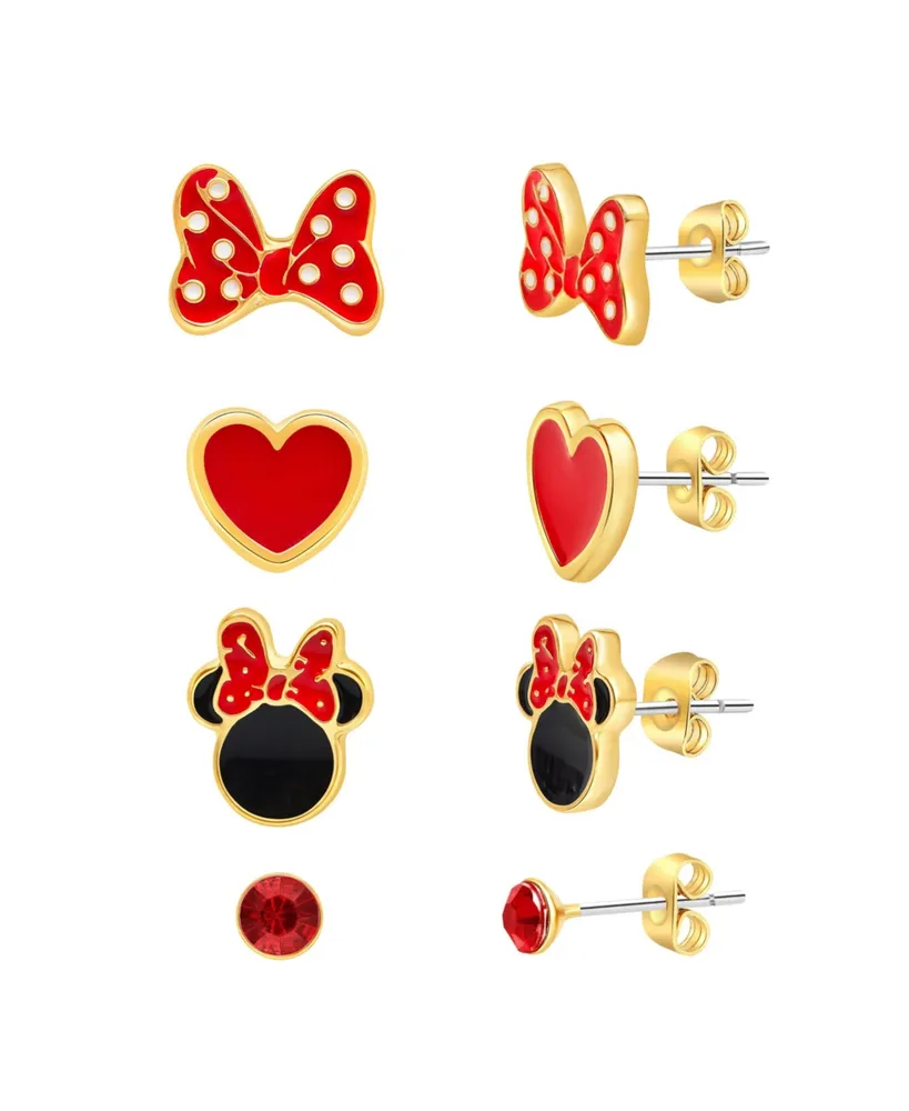 Disney Minnie Mouse Classic Fashion Stud Earring - Classic Minnie, Red/Gold - 4 pairs