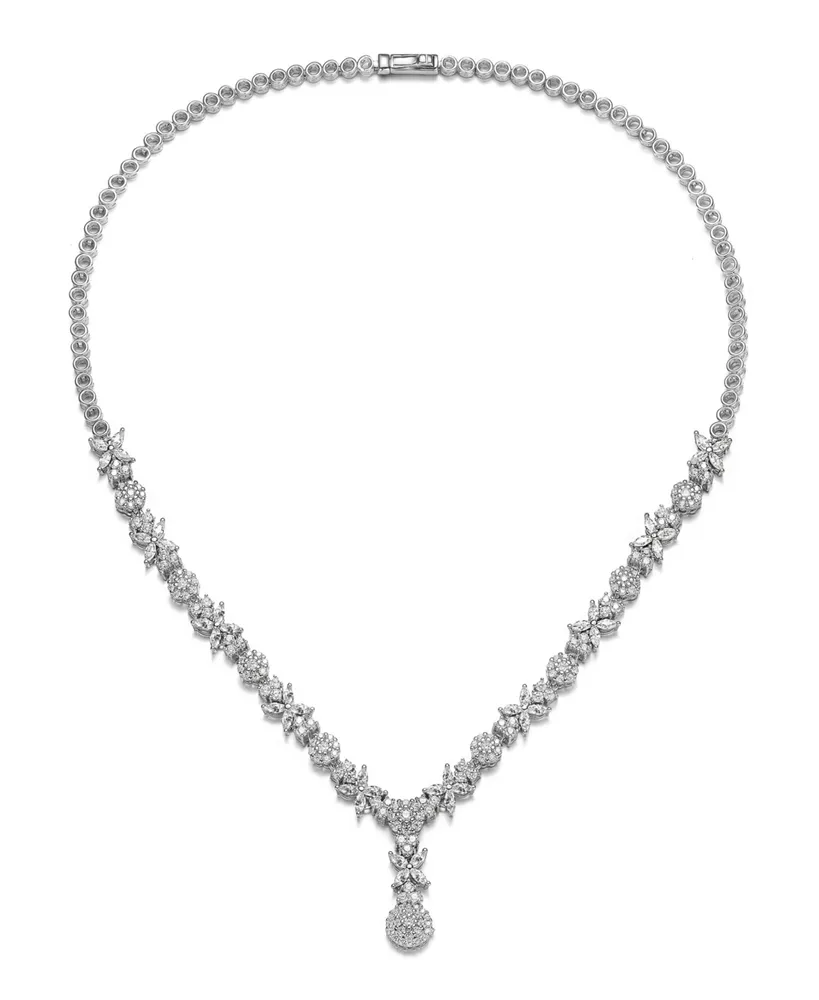 Chic Sterling Silver White Gold Plated Cubic Zirconia Drop Necklace