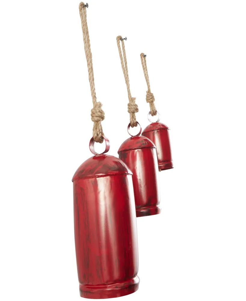 Rosemary Lane Metal Tibetan Inspired Decorative Cow Bell with Jute Hanging Rope, Set of 3, 10",8",6"H