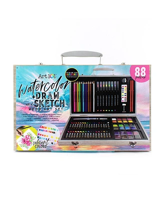 Art 101 Watercolor Draw Sketch Wood Art Set, 88 Pieces