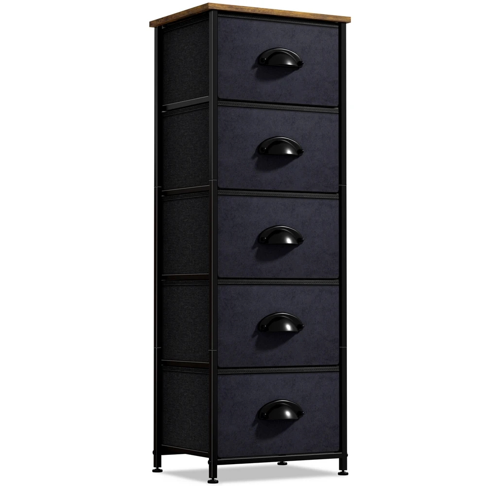 Sorbus Narrow 5 Drawers Nightstand with Steel Frame, Wood Top, Easy Pull Fabric Bins for Home, Bedroom, Office & Dorm