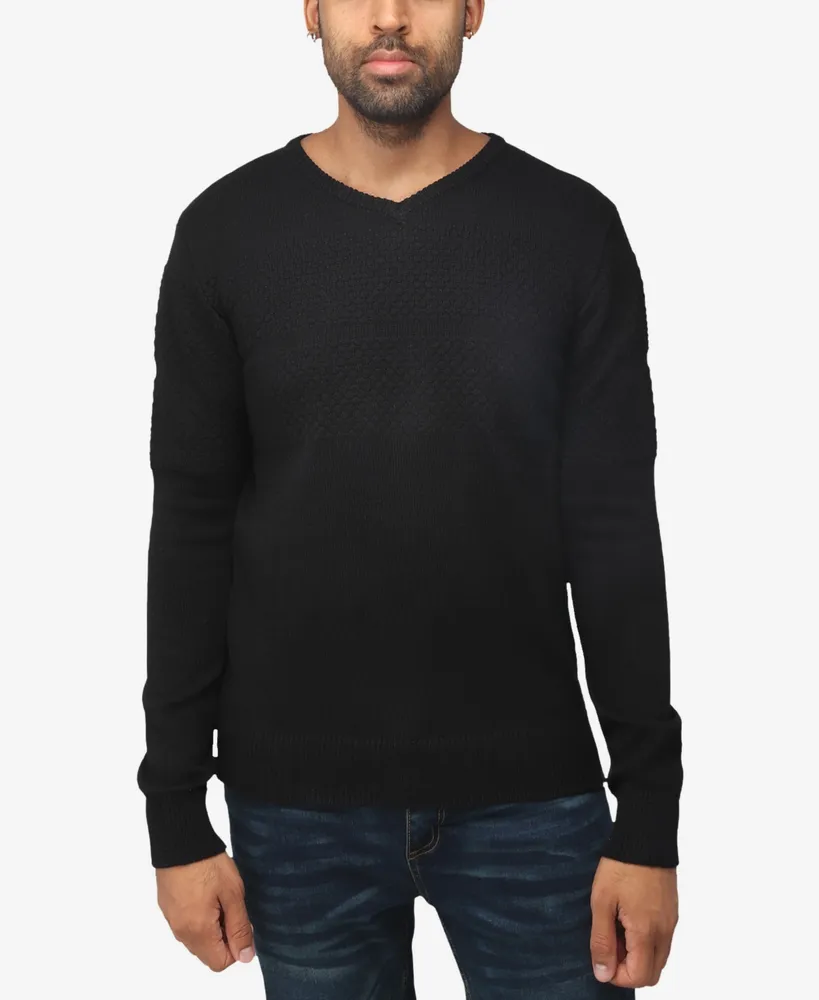 X-Ray Men's V-Neck Honeycomb Knit Sweater