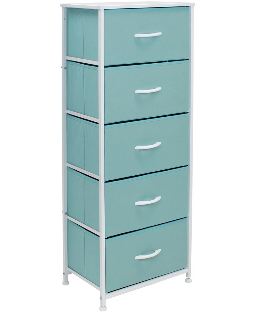 Sorbus Narrow 5 Drawers Nightstand with Steel Frame, Wood Top, Easy Pull Fabric Bins for Home, Bedroom, Office & Dorm