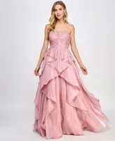 Say Yes Juniors' Strapless Ruched Ruffled Ball Gown, Created for Macy's