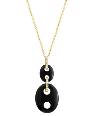 Effy Onyx & Diamond (1/20 ct. t.w.) Double Drop 18" Pendant Necklace in 14k Gold