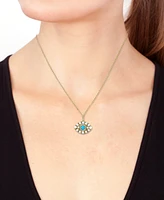 Effy Turquoise, Freshwater Pearl (2 - 2-1/2mm) & Diamond (1/20 ct. t.w.) Evil Eye 18" Pendant Necklace in 14k Gold