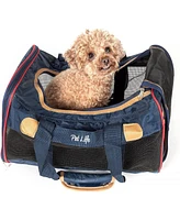Pet Life Airline Approved Aero-Zoom Lightweight Wire Framed Collapsible Pet Carrier Blue