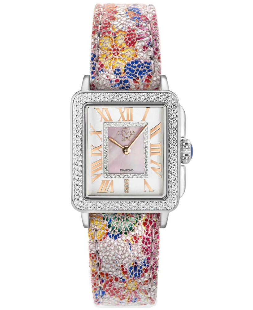 GV2 by Gevril Women's Swiss Quartz Padova Floral White Leather Watch 30mm