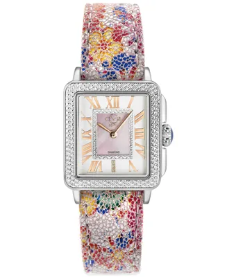 GV2 by Gevril Women's Swiss Quartz Padova Floral White Leather Watch 30mm