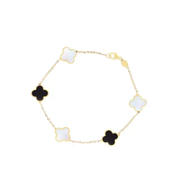 The Lovery Small Mother of Pearl and Onyx Mixed Clover Bracelet