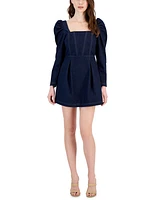 Avec Les Filles Women's Puff Sleeve Cotton Denim A-Line Dress