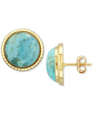 Turquoise Hammered-Frame Stud Earrings in 14k Gold