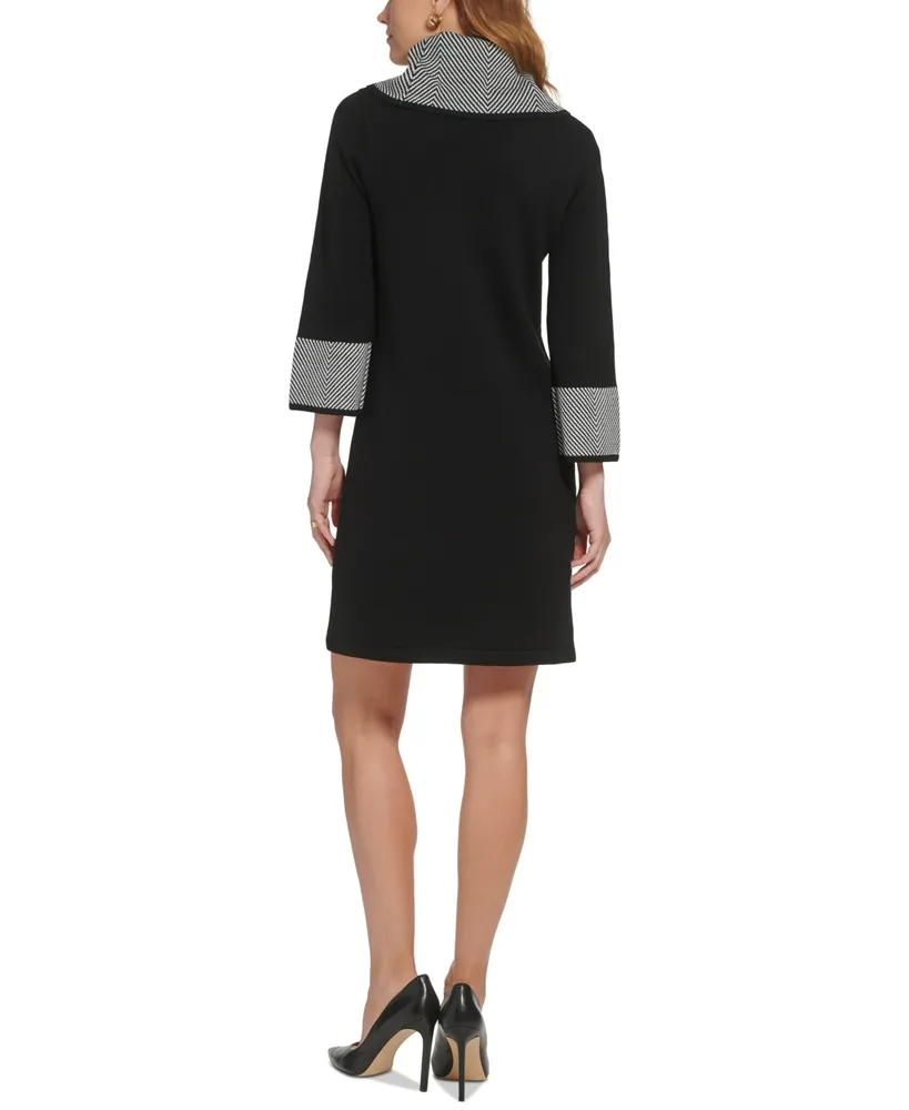 Jessica Howard Women's Contrast-Trim Cowlneck Sweater Dress