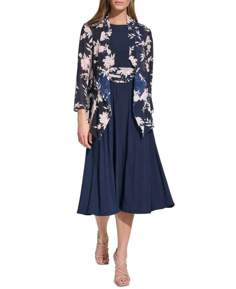 Jessica Howard Petite 2-Pc. Printed Jacket & Midi Dress Set - Macy's