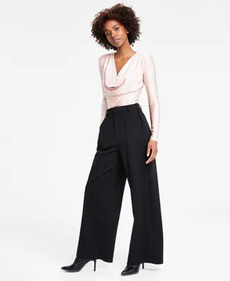 Bar Iii Women's High-Leg Wide-Leg Seamed Ponte Pants, Created for Macy's