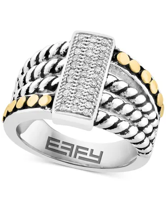 Effy Diamond Rectangular Cluster Multirow Ring (1/8 ct. t.w.) in Sterling Silver & 18k Gold-Plate