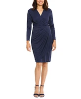 London Times Women's Faux-Wrap Glitter-Finish Dress