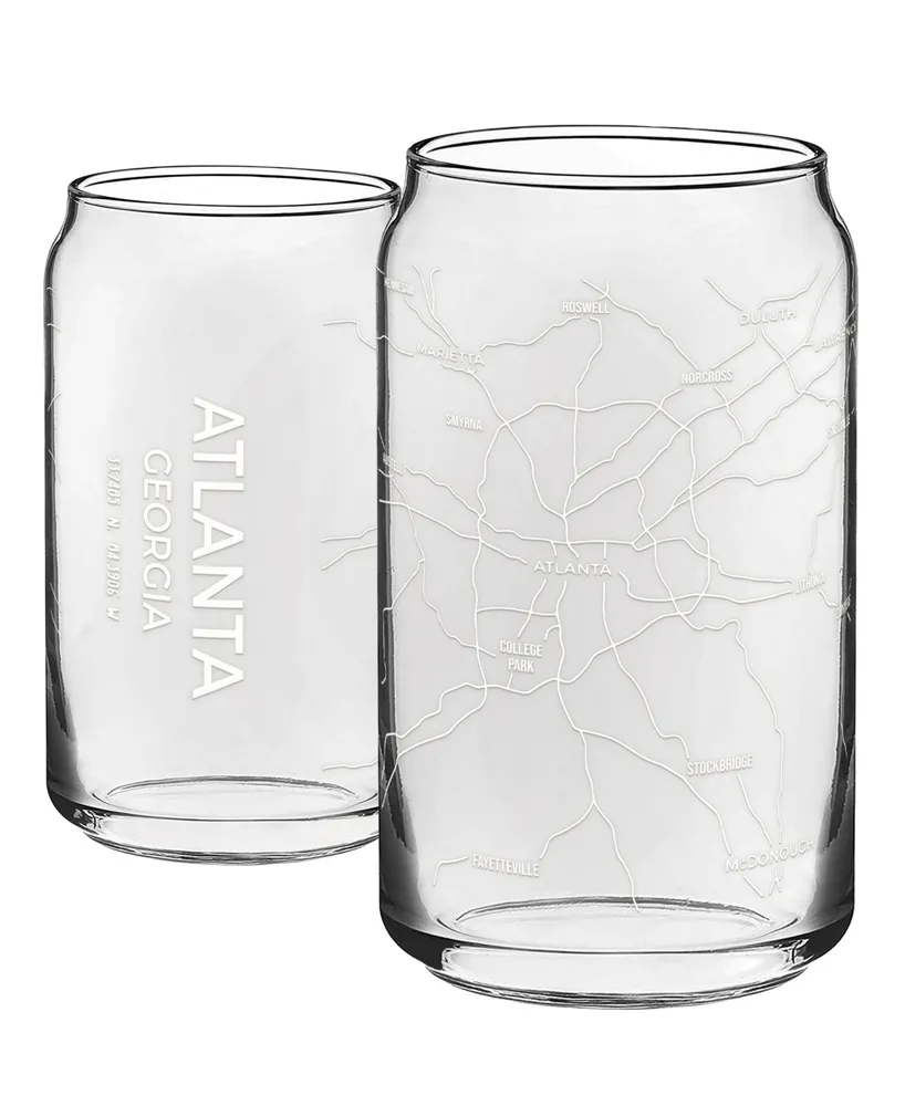 Narbo The Can Atlanta Map 16 oz Everyday Glassware, Set of 2