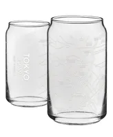 Narbo The Can Tokyo Map 16 oz Everyday Glassware, Set of 2