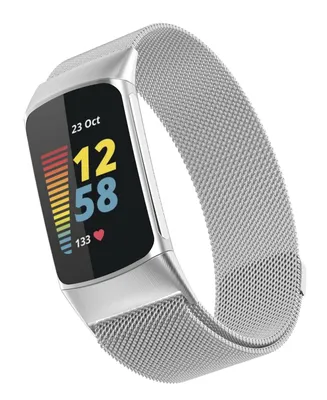 WITHit Unisex Silver-Tone Stainless Steel Mesh Band Compatible with Fitbit Charge 5 and 6 - Silver
