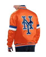 Men's Starter Orange Distressed New York Mets Home Game Satin Full-Snap Varsity Jacket