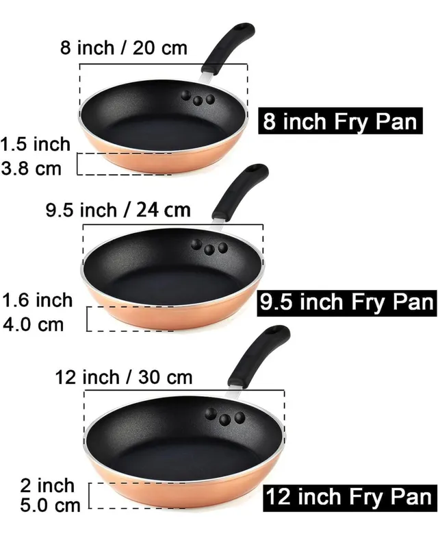 Cook N Home Basics Nonstick Saute Skillet Fry Pan 3-Piece Set, 8 inch/