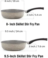 Cook N Home Nonstick Saute Skillet Pans 8 inch + 9.5 inch 2pc Set, Ceramic Marble Coating Deep Frying Pan Wok Stir-Fry Saute Pan, Earth