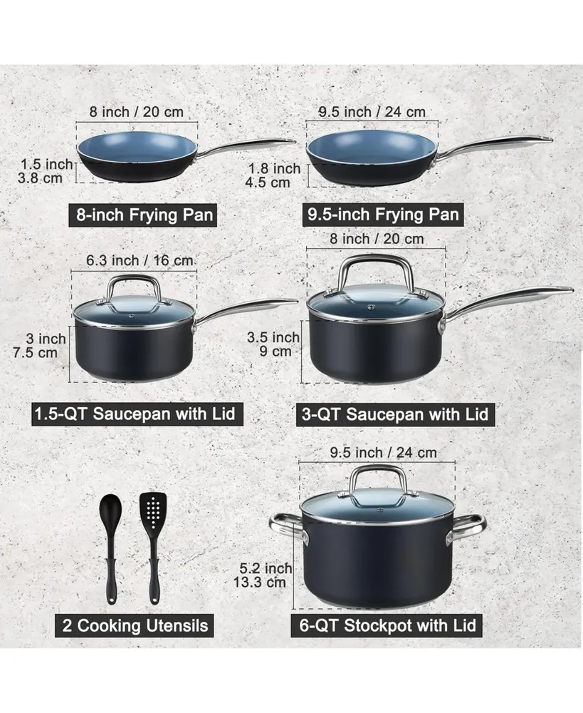 Cook N Home 10-Piece Heavy Gauge Ceramic Coating Nonstick Kitchen Cookware Sets, Gray