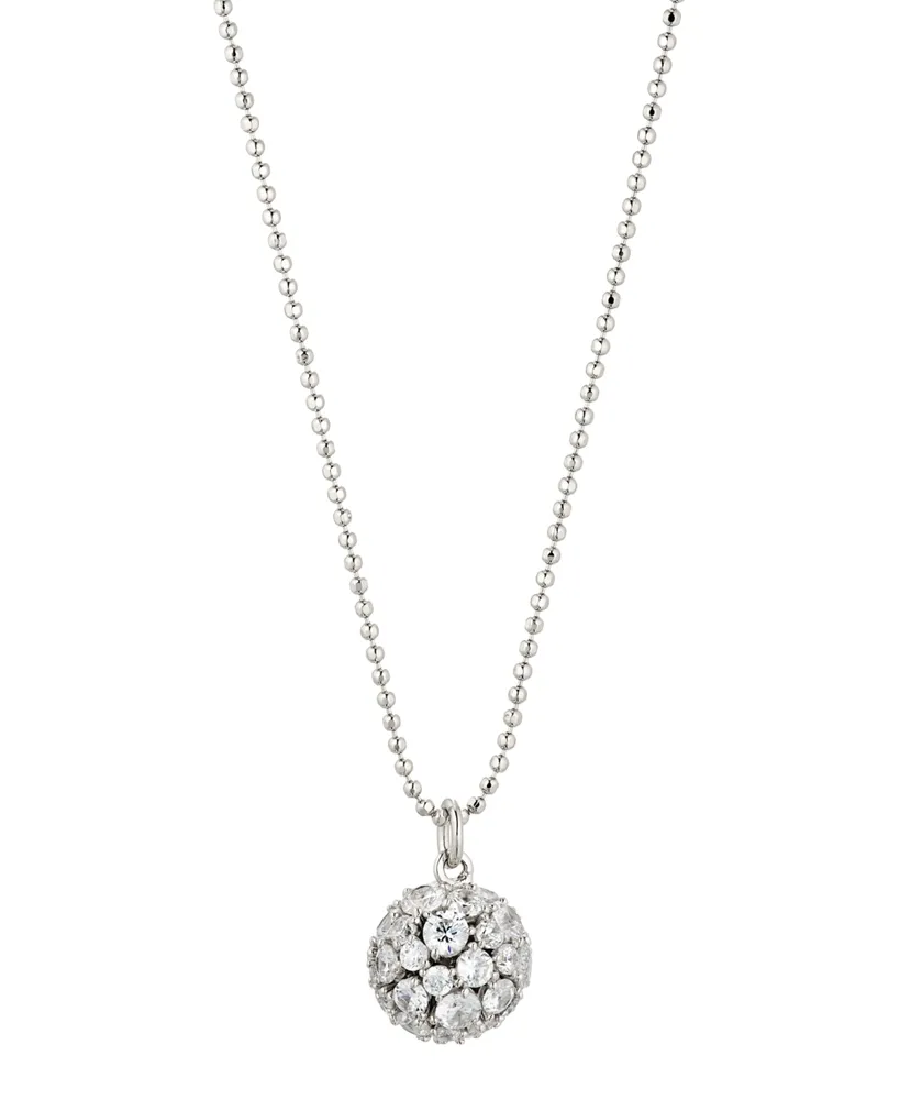 Ava Nadri Silver-Tone Cubic Zirconia Disco Ball Pendant Necklace 16"+2" extender