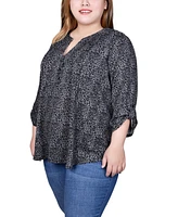 Ny Collection Plus 3/4 Roll Sleeve Top