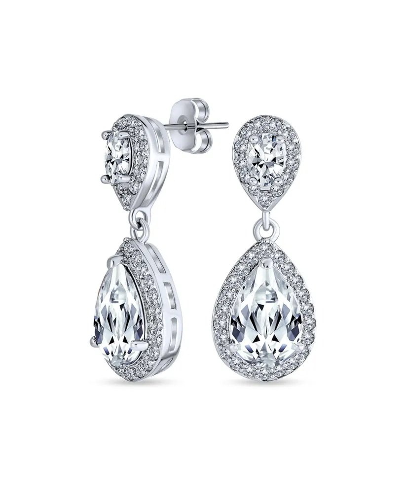 Bling Jewelry Bridal Pave Halo Dangle Teardrop Cubic Zirconia Aaa Cz Drop  Earrings For Women Wedding Prom Rhodium Plated Brass