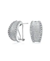 Fashion Matte Hammered Shrimp Half Hoop Earrings For Women Cubic Zirconia Pave Edge Cz Accent Stabilizing Omega Clip