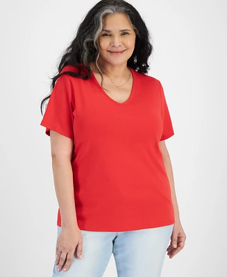 Style & Co Plus Size Short-Sleeve V-Neck Top, Created for Macy's