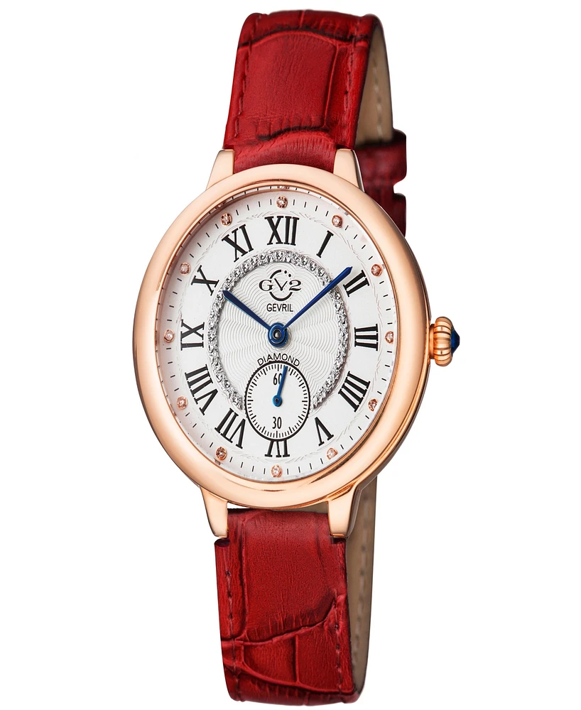 GV2 by Gevril Women's Rome Red Leather Watch 36mm