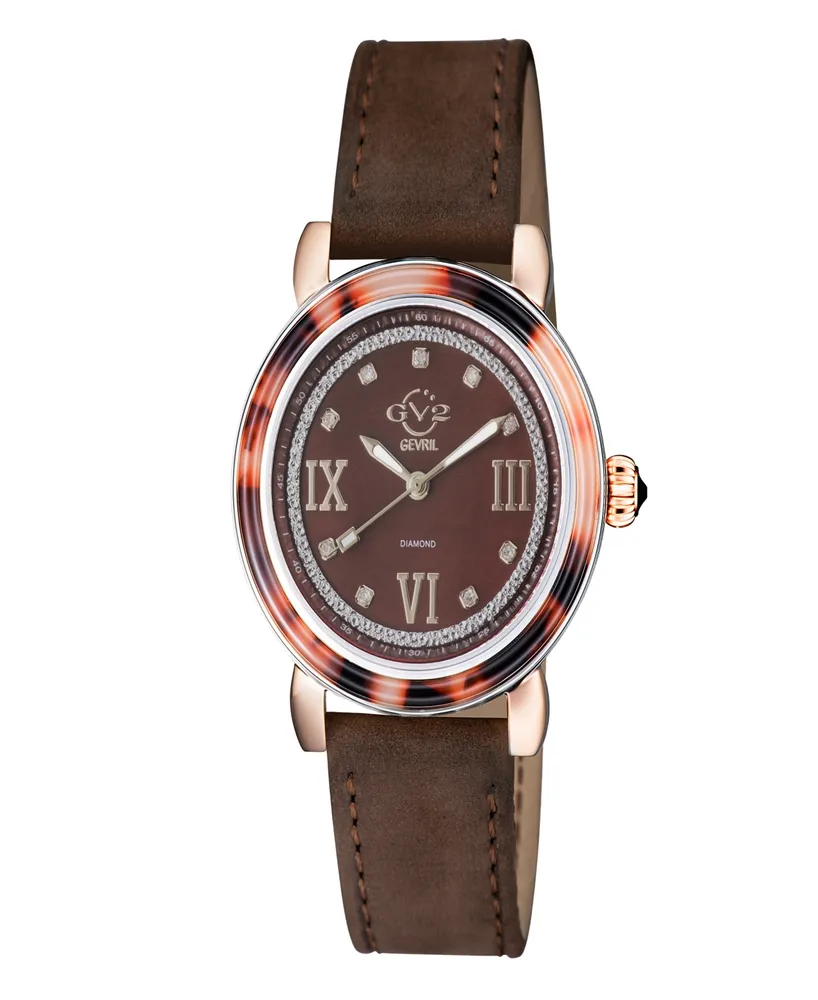 GV2 by Gevril Women's Marsala Tortoise Brown Leather Watch 36mm