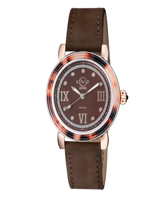 GV2 by Gevril Women's Marsala Tortoise Brown Leather Watch 36mm