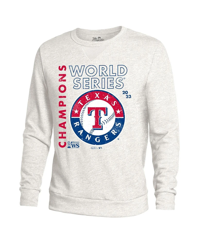 Men's Majestic Threads White Texas Rangers 2023 World Series Champions Tri-Blend Pullover Sweatshirt