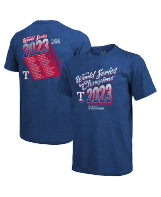 Men's Majestic Threads Royal Texas Rangers 2023 World Series Champions Life Of The Party Tri-Blend Roster T-shirt