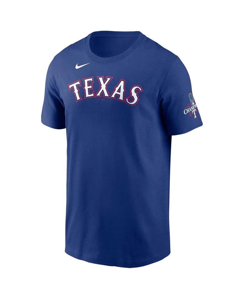 Men's Nike Jonah Heim Royal Texas Rangers 2023 World Series Champions Name and Number T-shirt