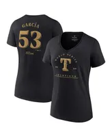 Women's Fanatics Adolis Garcia Black Texas Rangers 2023 World Series Champions Plus Name and Number V-Neck T-shirt