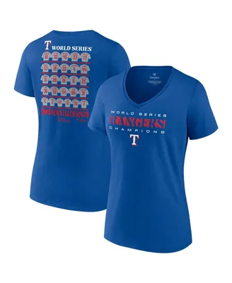 Women's Fanatics Royal Texas Rangers 2023 World Series Champions Jersey Roster V-Neck T-shirt