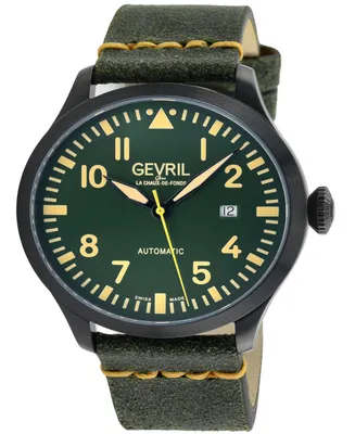 Gevril Men's Vaughn Olive Green Leather Watch 44mm