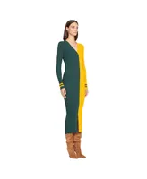 Women's Staud Green, Gold Green Bay Packers Shoko Knit Button-Up Sweater Dress