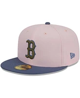 Men's New Era Pink, Blue Boston Red Sox Olive Undervisor 59FIFTY Fitted Hat