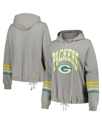 Women's '47 Brand Heather Gray Distressed Green Bay Packers Plus Upland Bennett Pullover Hoodie