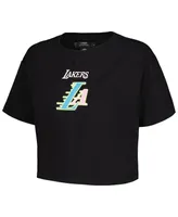 Women's Pro Standard Black Los Angeles Lakers Washed Neon Cropped Boxy T-shirt