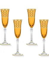 Lorren Home Trends Amber Color Champagne Flutes with Gold-Tone Rings, Set of 4